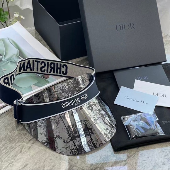 Dior Black Patterned Transparent Visor with Navy Branded Strap main image 4